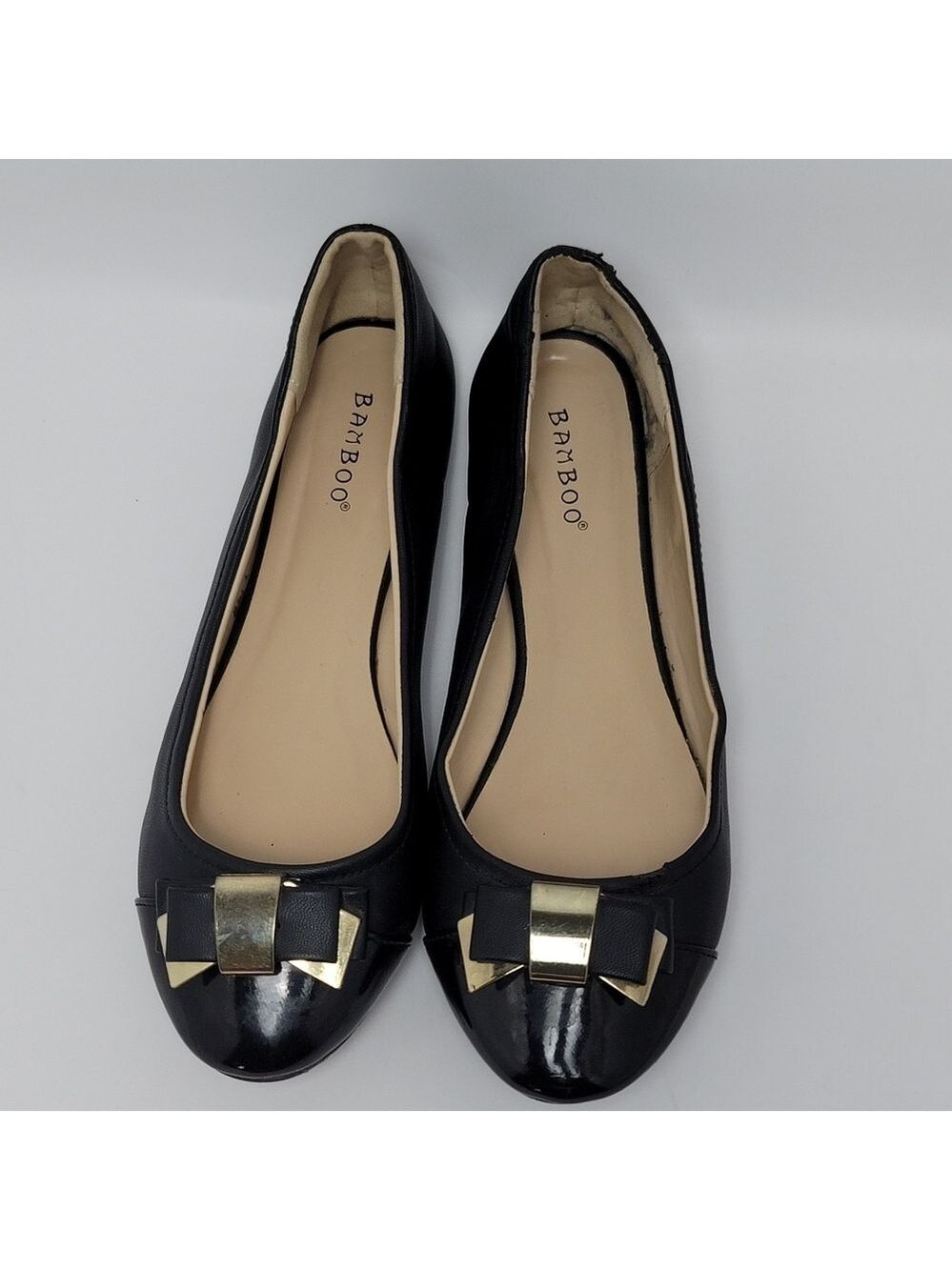 Bamboo Lula Flat Black Faux Leather Bow Ballet Shoe Size 9